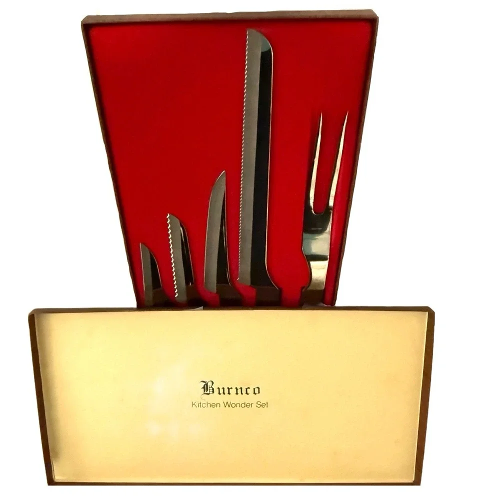 Burnco Stainless Steel Kitchen Wonder Knife Fork Set of‎ 5 Boxed Knives Vintage
